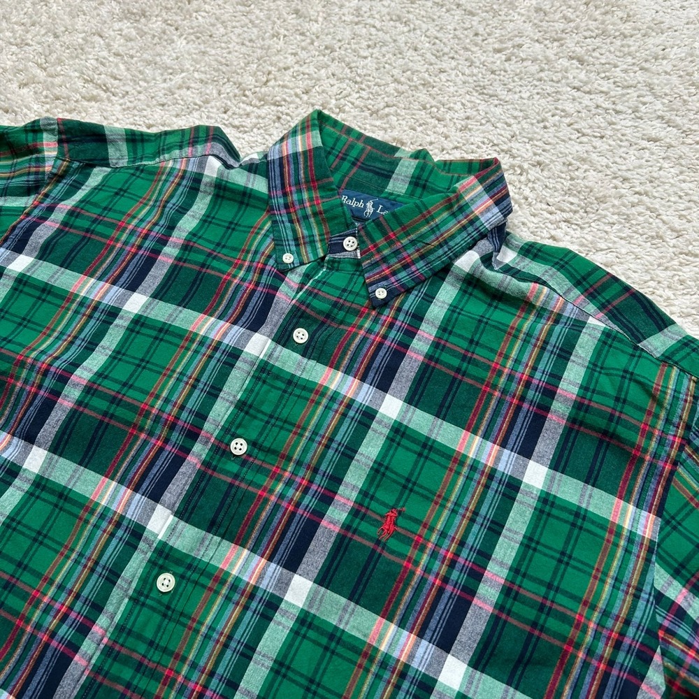 Ralph Lauren Blake Button Down Shirt XL Green Plaid Short Sleeve Cotton